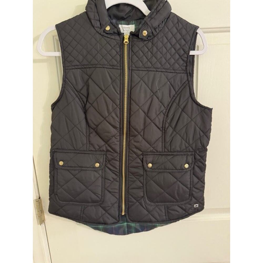 Crown & Ivy Black Quilted Vest Plaid Lining Medium NWT